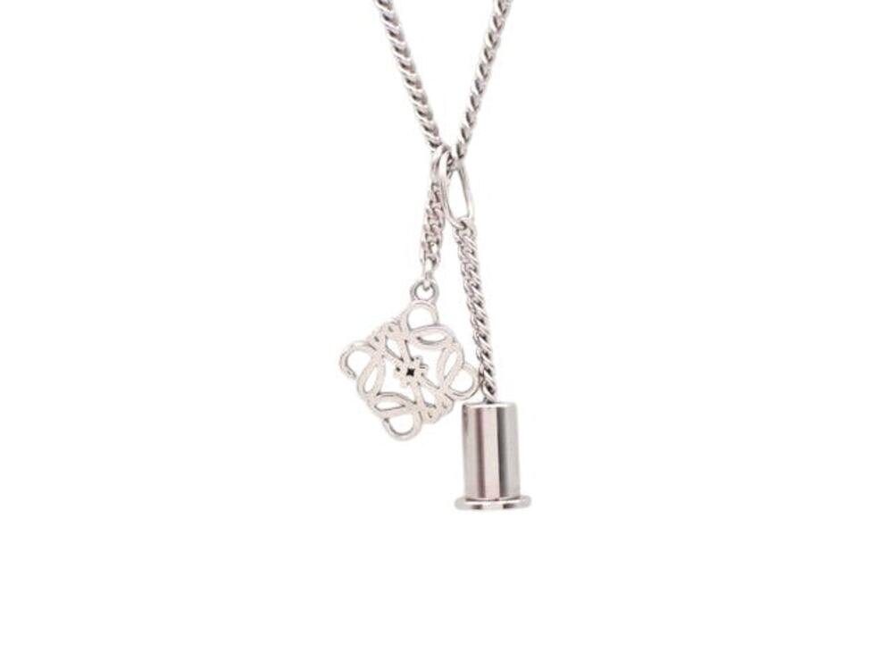 6924 - Loewe Anagram Personalization Charm Necklace Silver Curb Chain